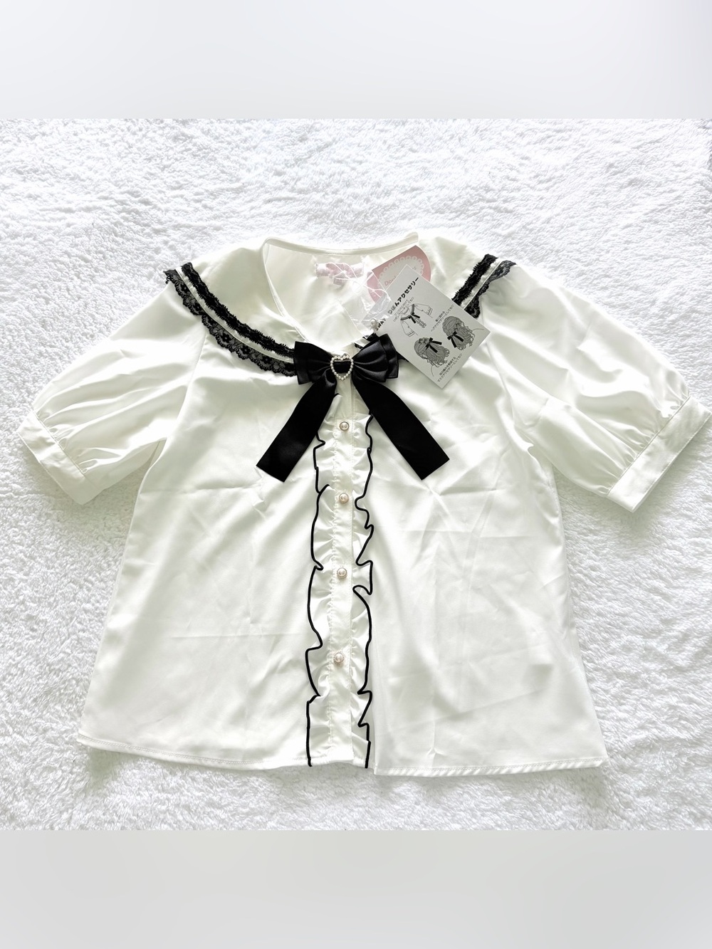 NEW Blouse Jirai Kei Ryosan Lolita Bow Lace Tops Japan Idol White Black Sailor
